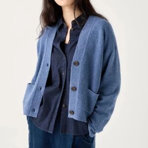 Uniqlo Blue Light Souffle Yarn V Neck Button Front Ribbed Knit Cardigan Sweater
